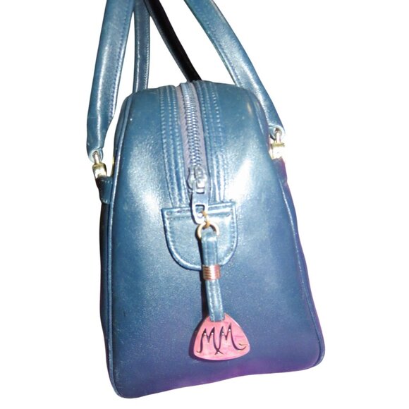 Morris Moskowitz Vintage Blue Leather Boston Bag with charms - Picture 3 of 13